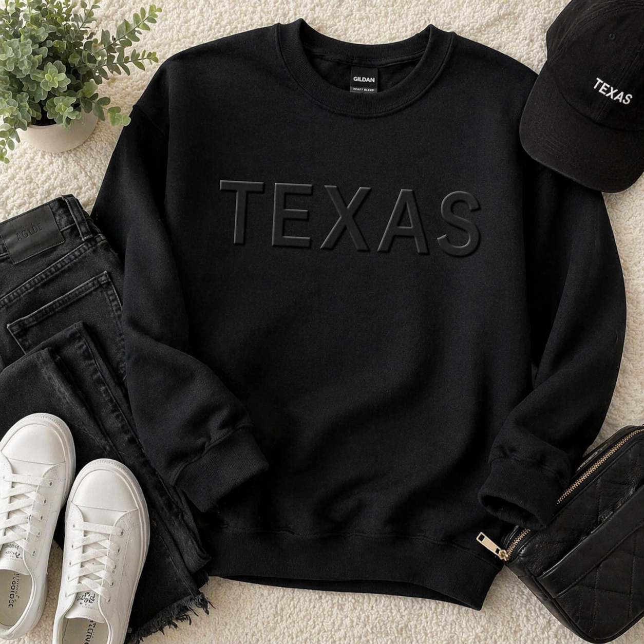 Black on Black Embossed Texas
