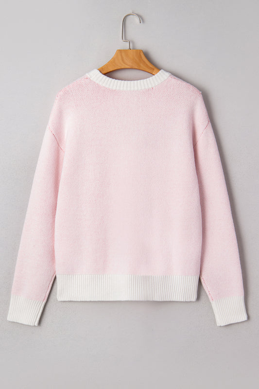 White Cherry Pattern Drop Shoulder Sweater