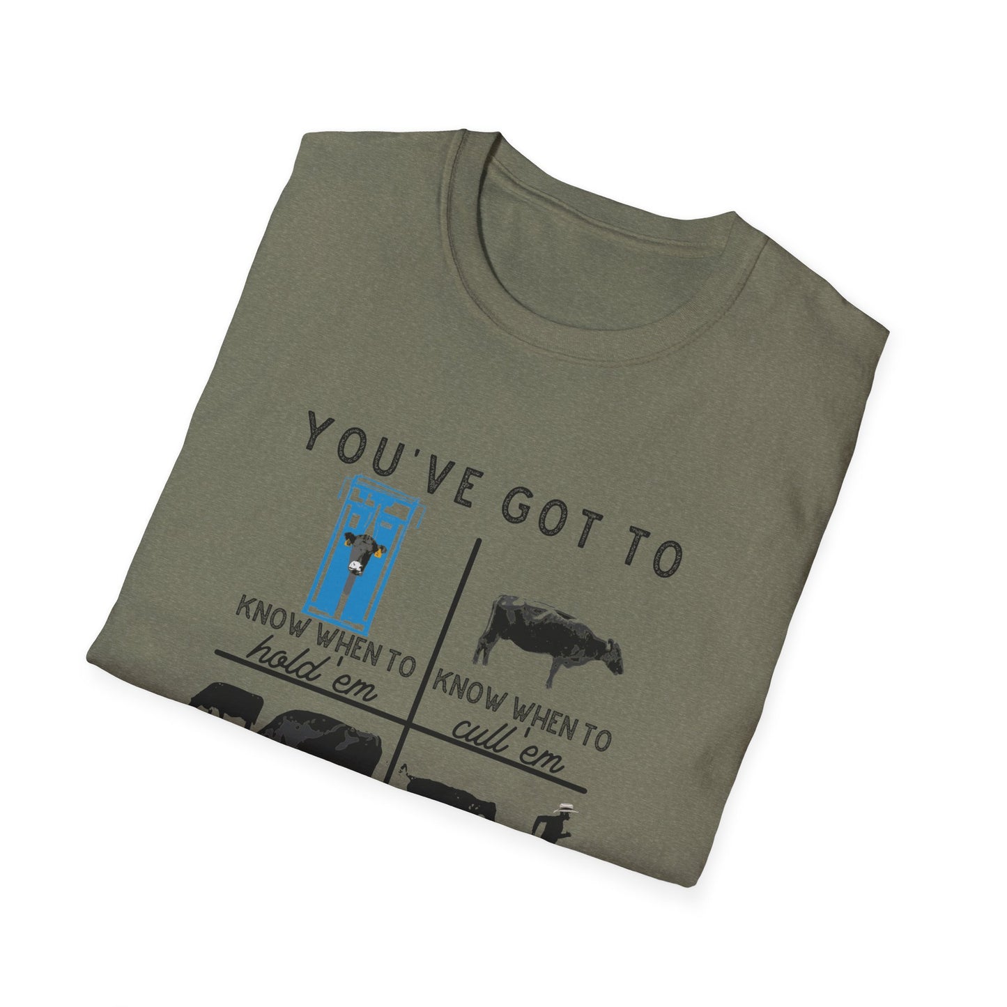 Cow Theme Unisex Softstyle T-Shirt - "You've Got To Know When To..."