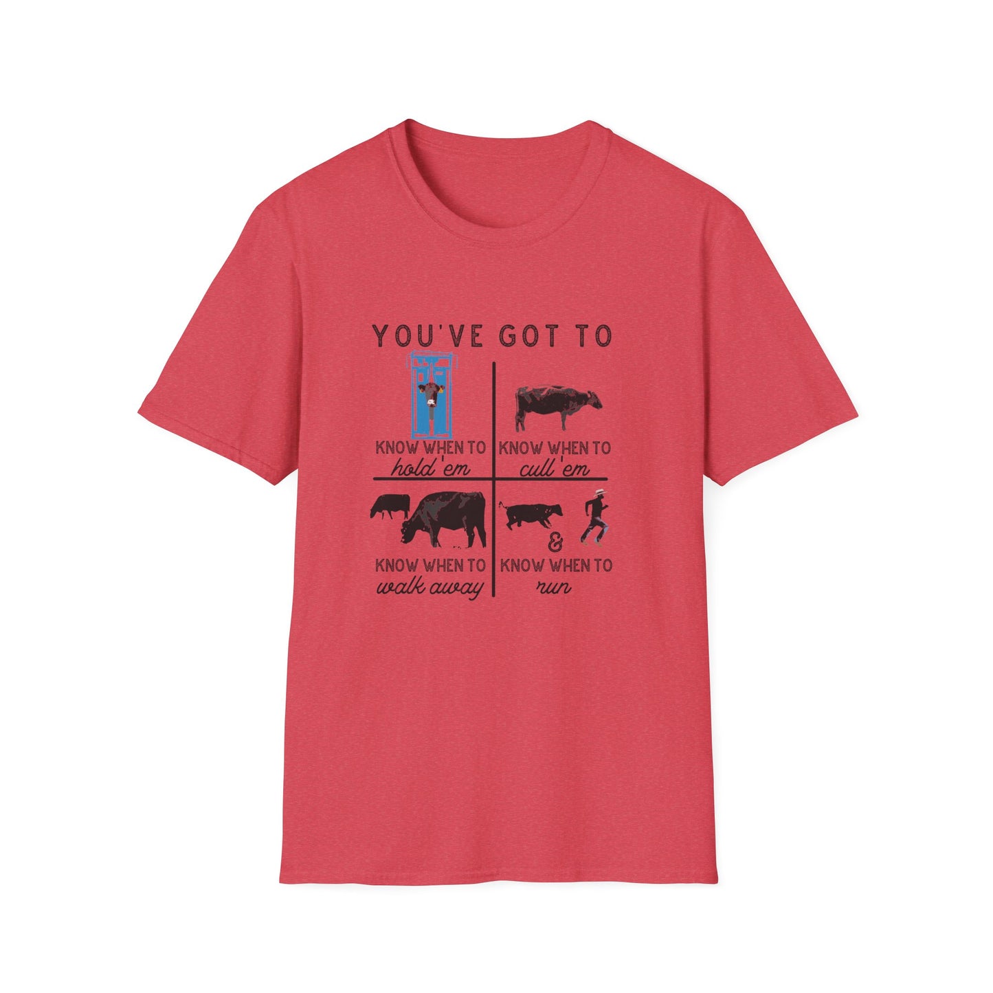 Cow Theme Unisex Softstyle T-Shirt - "You've Got To Know When To..."