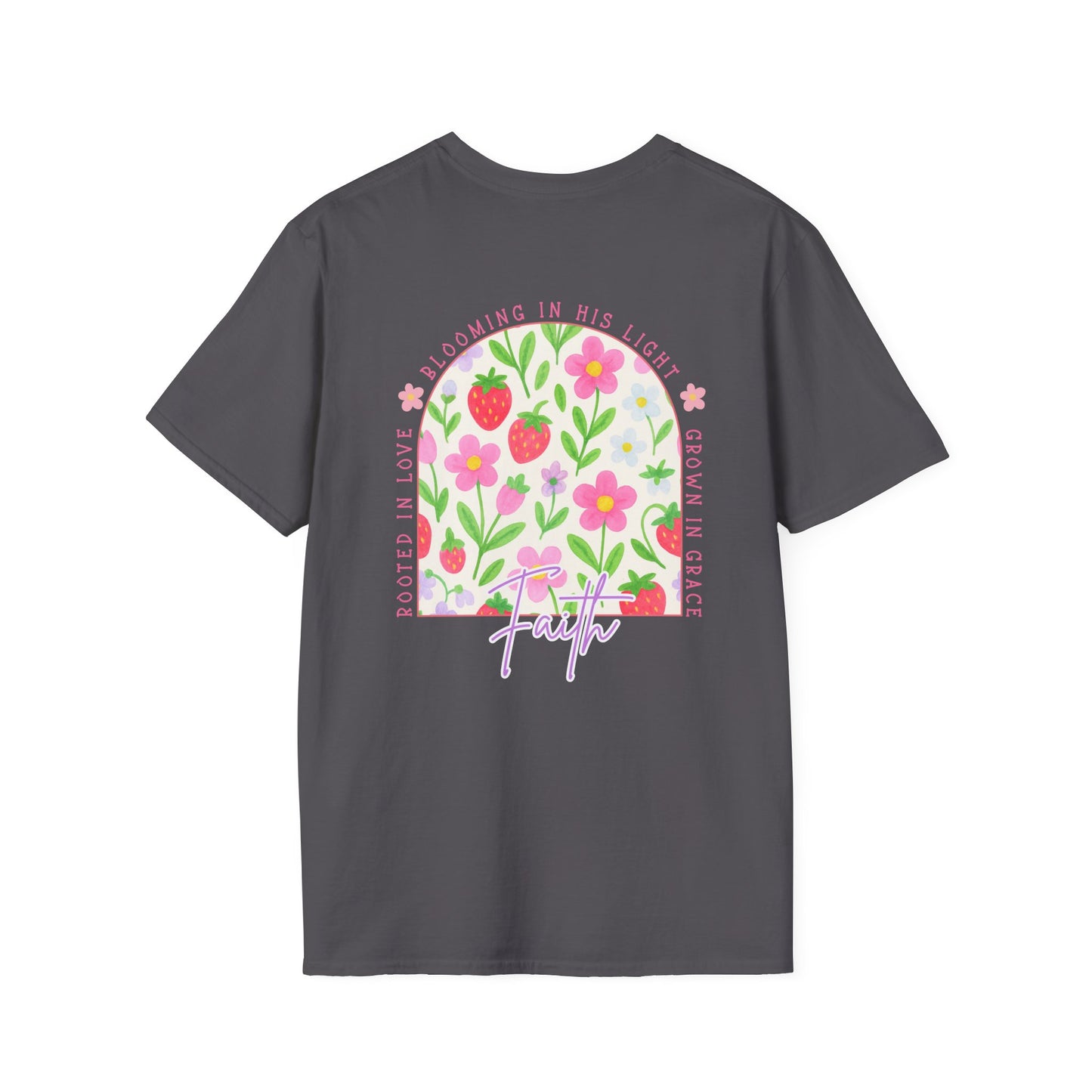 Rooted in Love, Blooming in his light, Grown in his grace Floral Unisex T-Shirt – Comfort, Style, and Positive Vibes