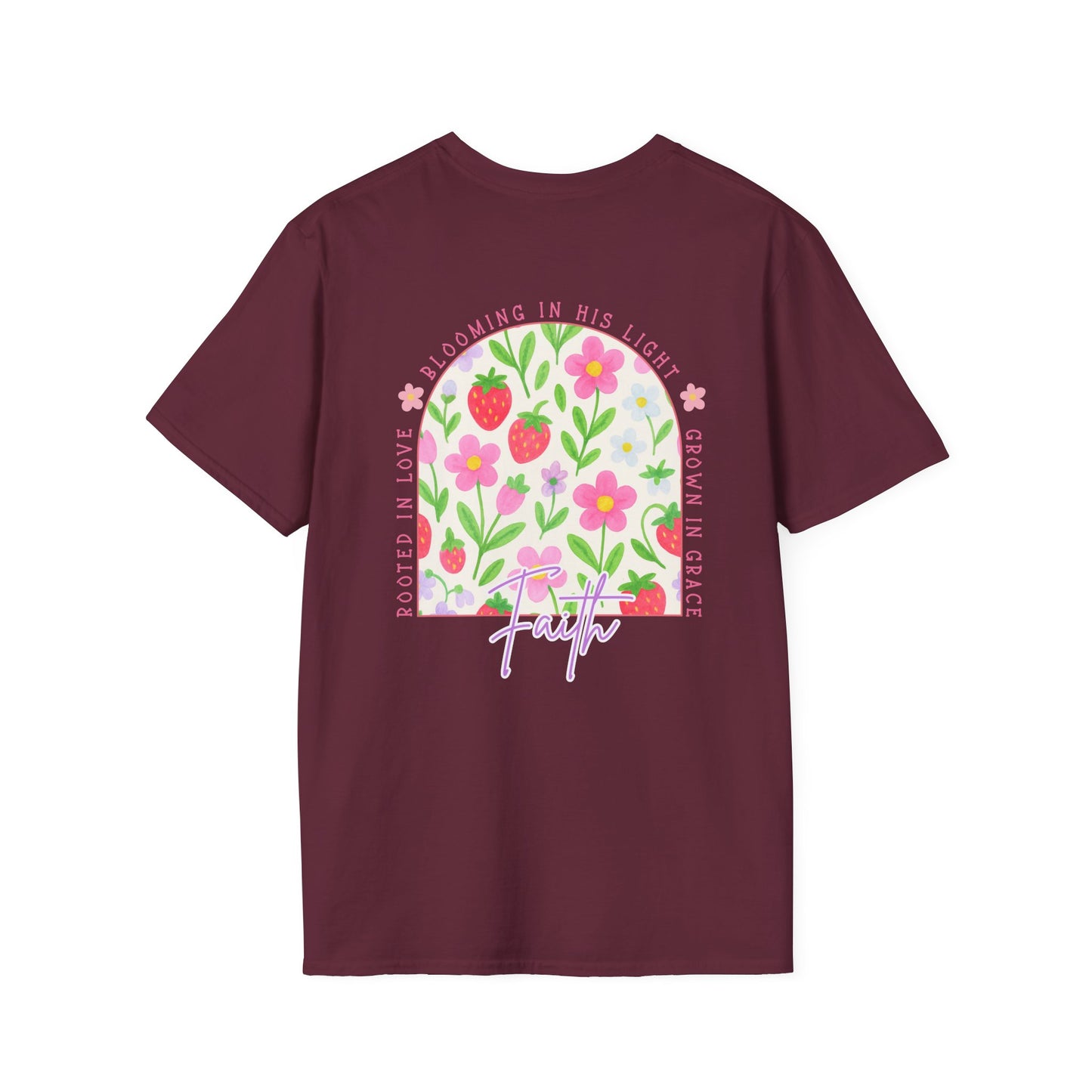 Rooted in Love, Blooming in his light, Grown in his grace Floral Unisex T-Shirt – Comfort, Style, and Positive Vibes