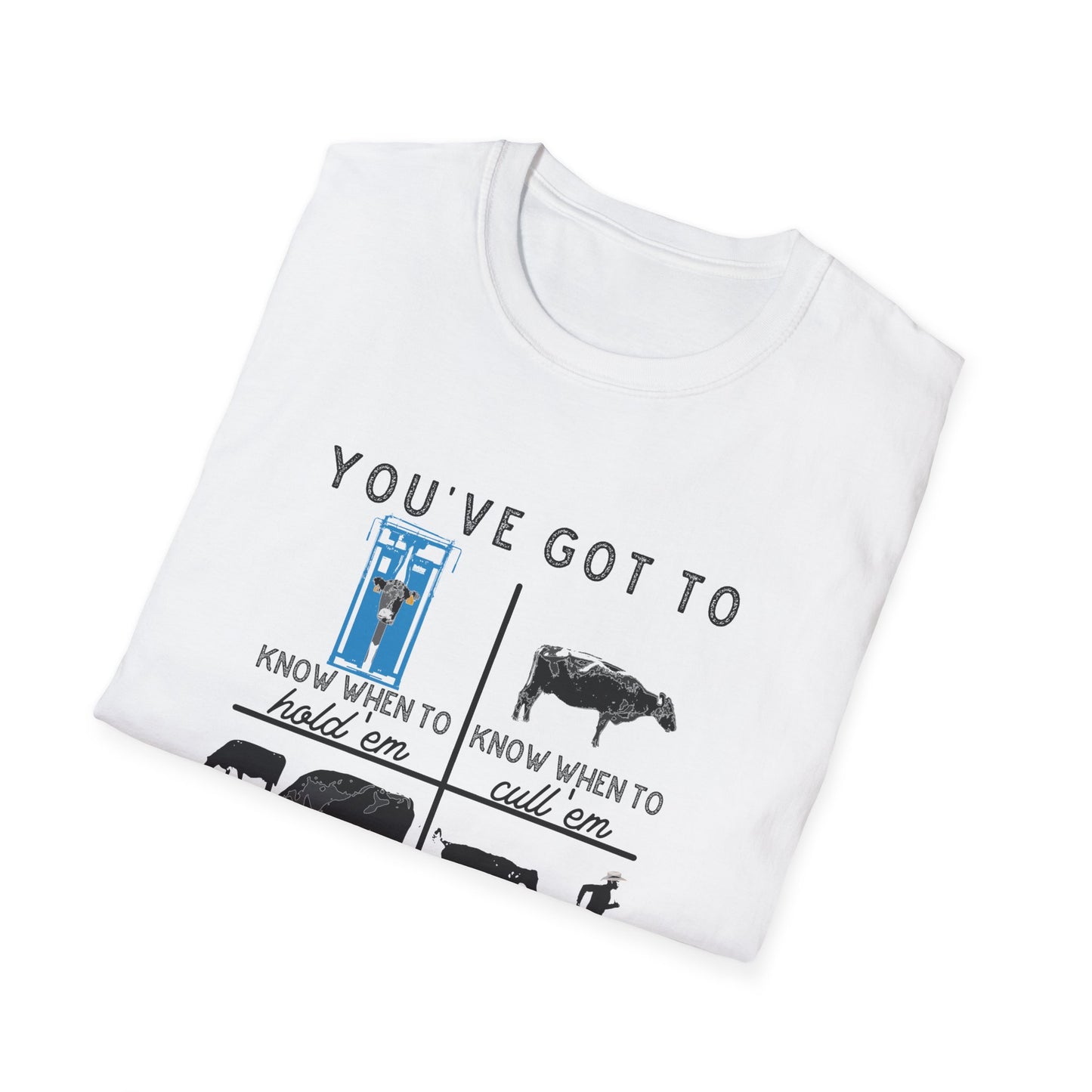 Cow Theme Unisex Softstyle T-Shirt - "You've Got To Know When To..."