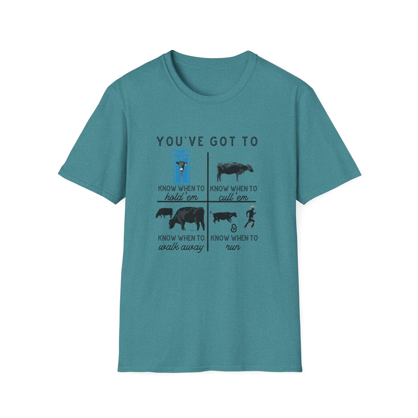 Cow Theme Unisex Softstyle T-Shirt - "You've Got To Know When To..."