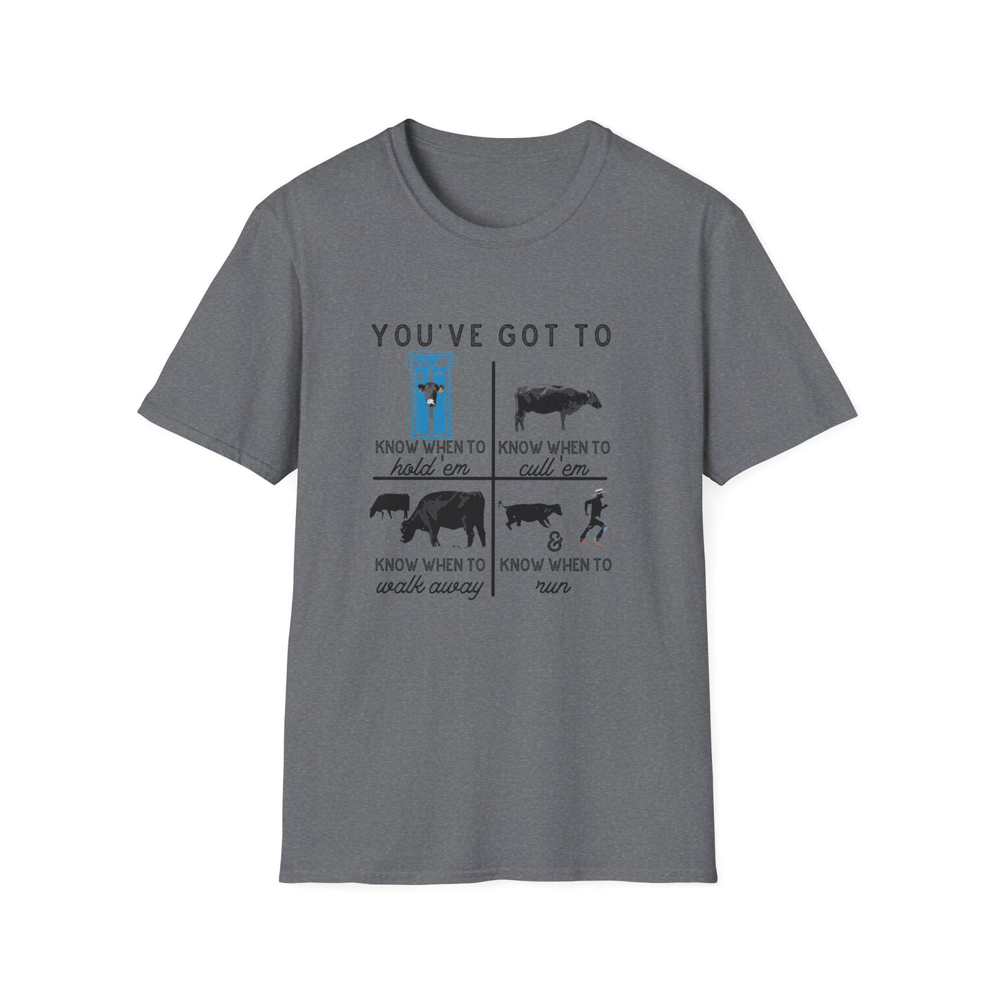 Cow Theme Unisex Softstyle T-Shirt - "You've Got To Know When To..."