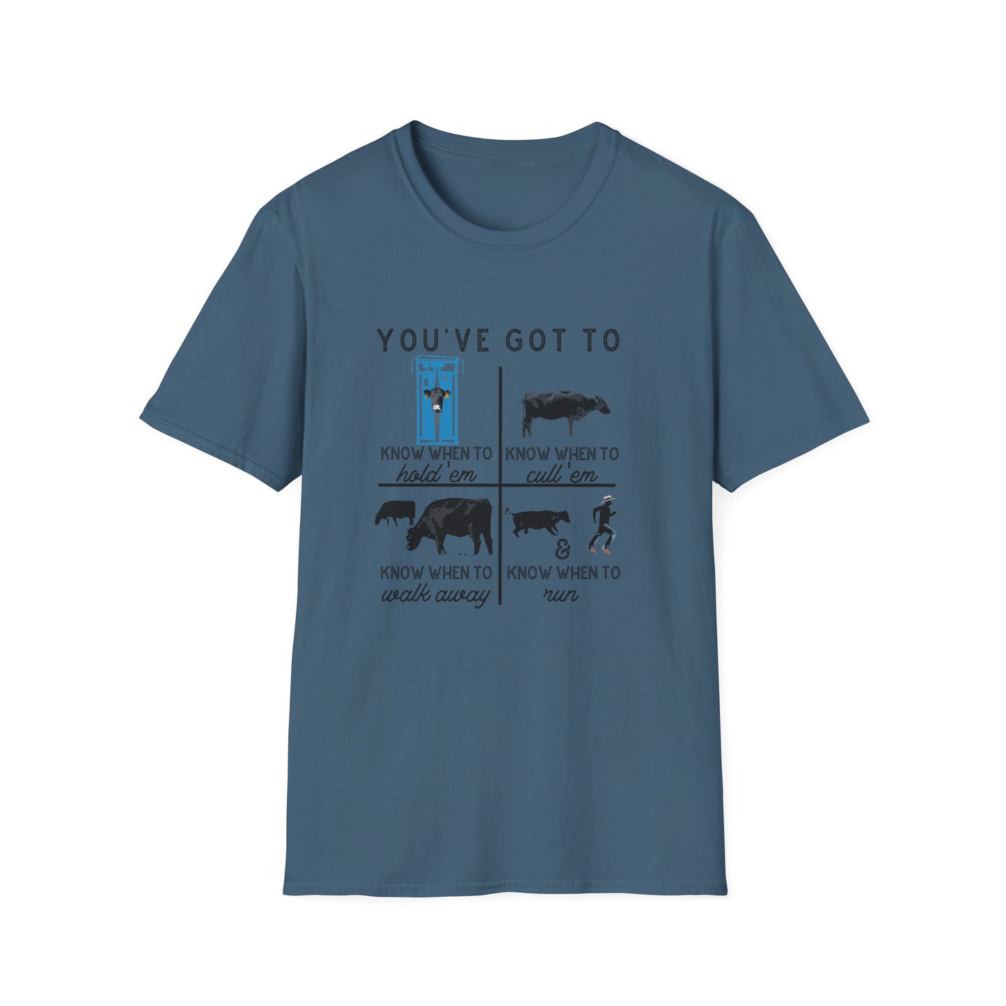 Cow Theme Unisex Softstyle T-Shirt - "You've Got To Know When To..."