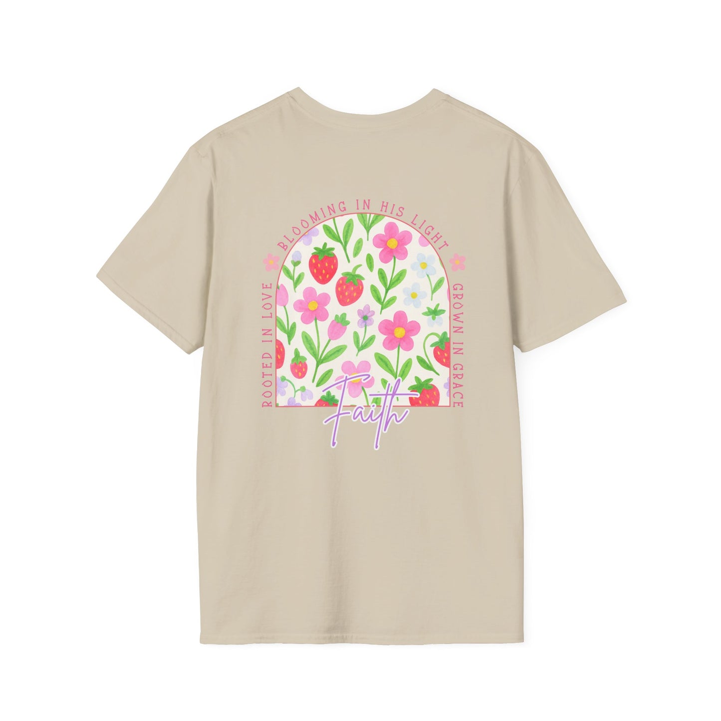Rooted in Love, Blooming in his light, Grown in his grace Floral Unisex T-Shirt – Comfort, Style, and Positive Vibes