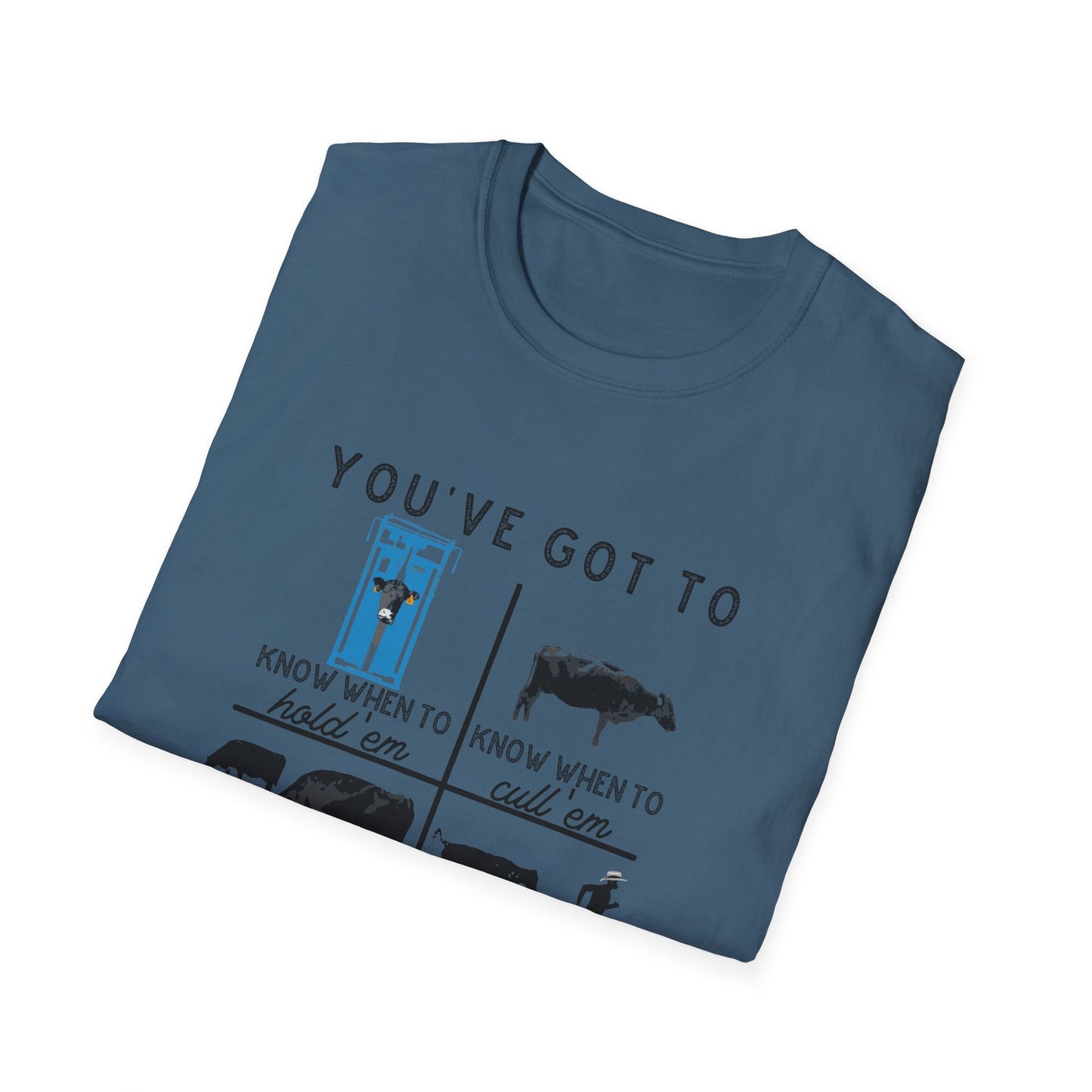 Cow Theme Unisex Softstyle T-Shirt - "You've Got To Know When To..."