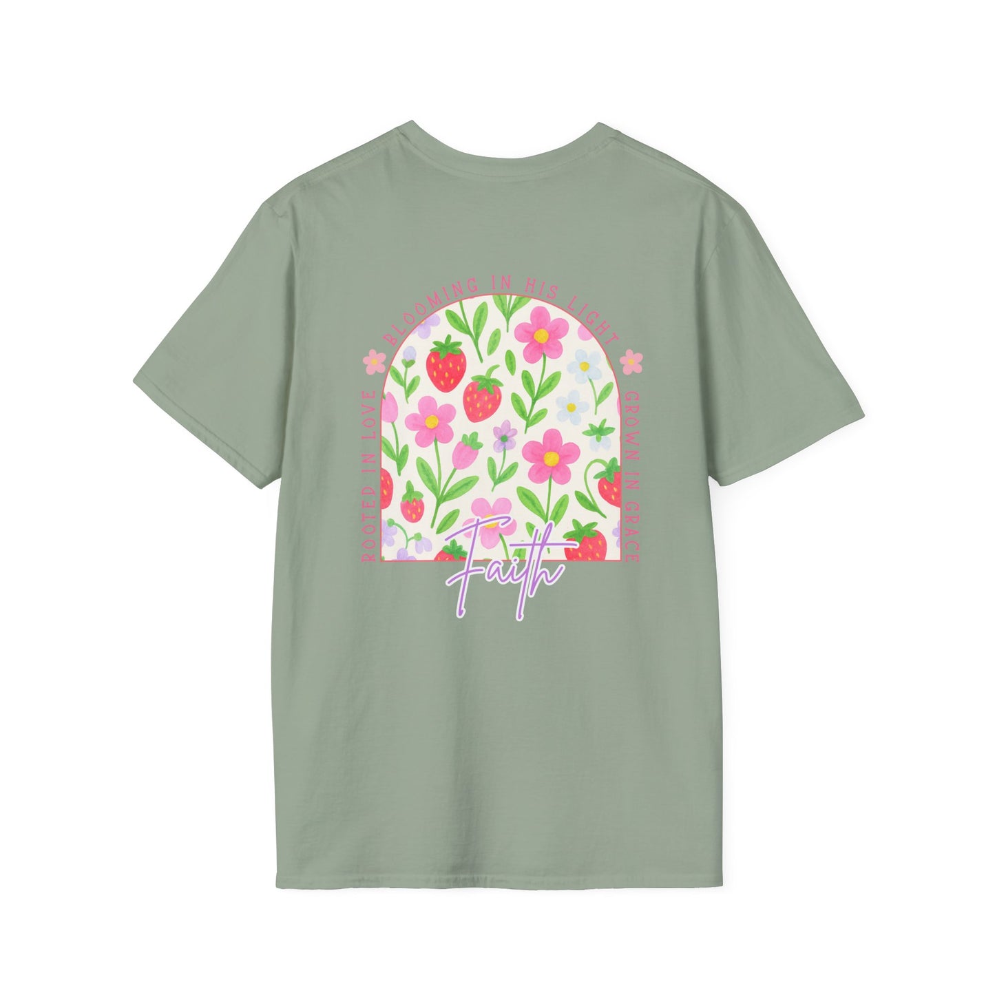 Rooted in Love, Blooming in his light, Grown in his grace Floral Unisex T-Shirt – Comfort, Style, and Positive Vibes