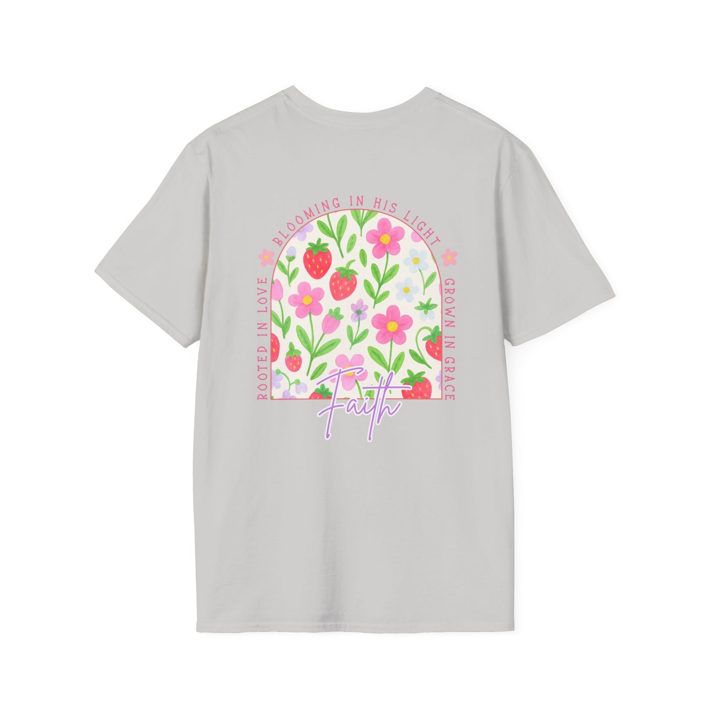 Rooted in Love, Blooming in his light, Grown in his grace Floral Unisex T-Shirt – Comfort, Style, and Positive Vibes