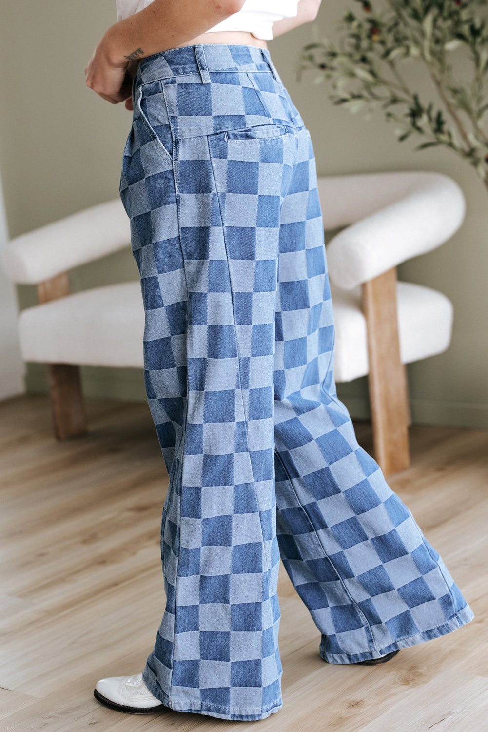 Woman Jean Wide-Leg Jean Checkered Themed Classic jeans Stylish Comfortable Jean All size Fashion Jeansable Jeans