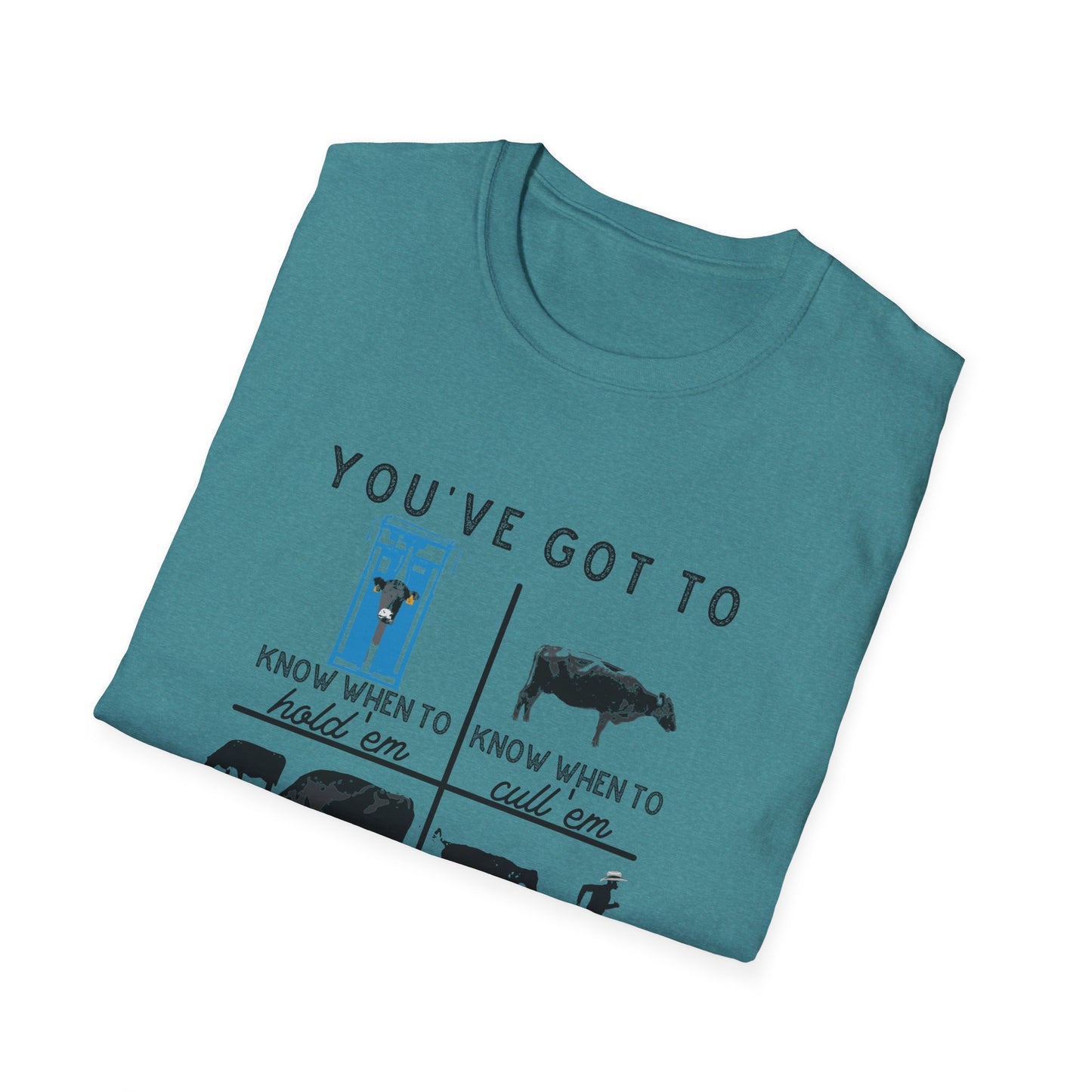 Cow Theme Unisex Softstyle T-Shirt - "You've Got To Know When To..."