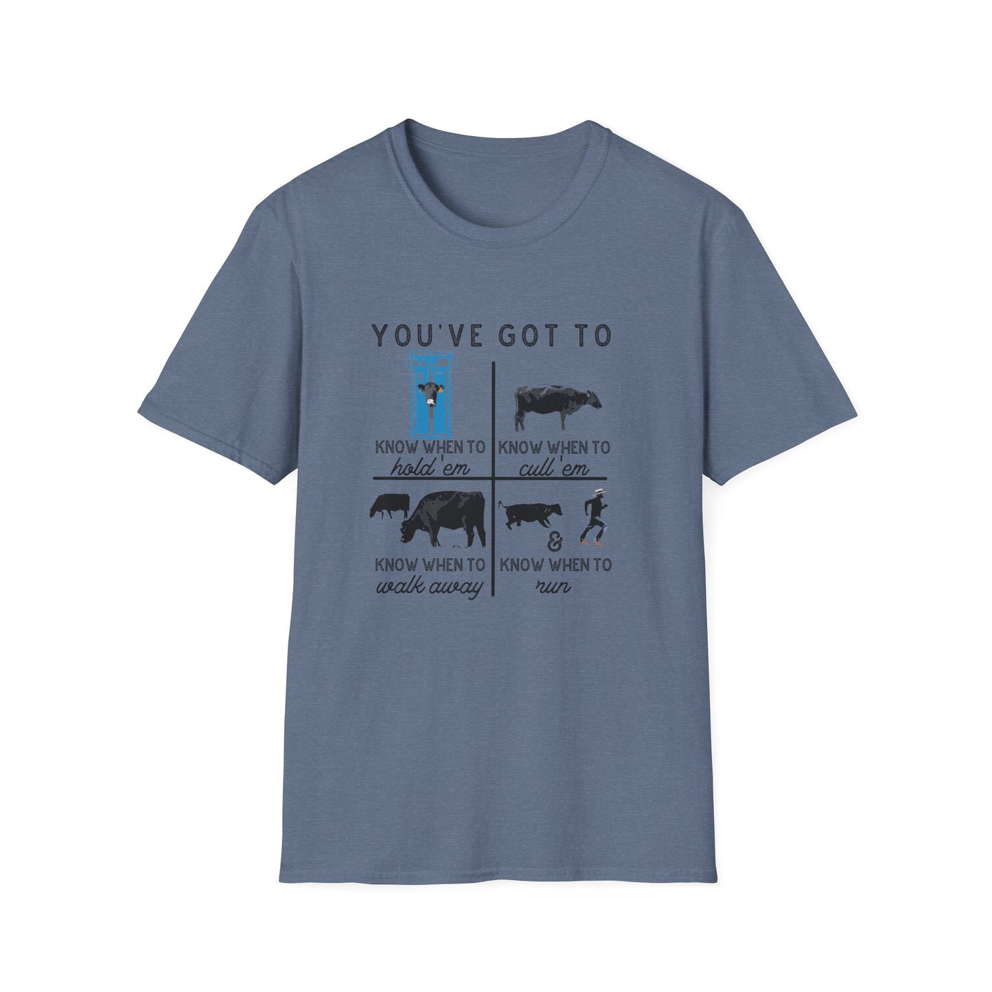 Cow Theme Unisex Softstyle T-Shirt - "You've Got To Know When To..."