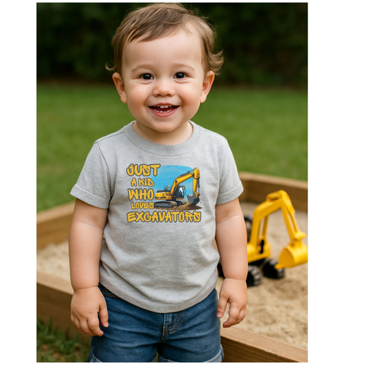 Excavator Toddler Tee - Just a Kid Who Loves Excavators, Toddler Gift, Kids' Apparel, Construction Theme T-shirt, Playtime Shirt