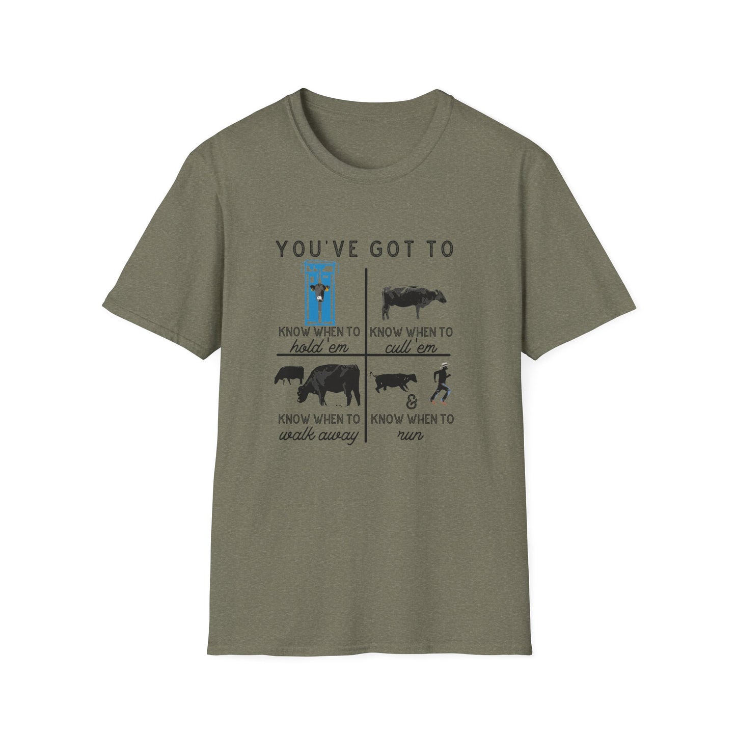 Cow Theme Unisex Softstyle T-Shirt - "You've Got To Know When To..."