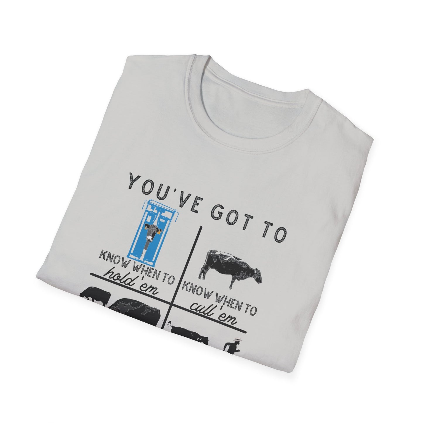 Cow Theme Unisex Softstyle T-Shirt - "You've Got To Know When To..."
