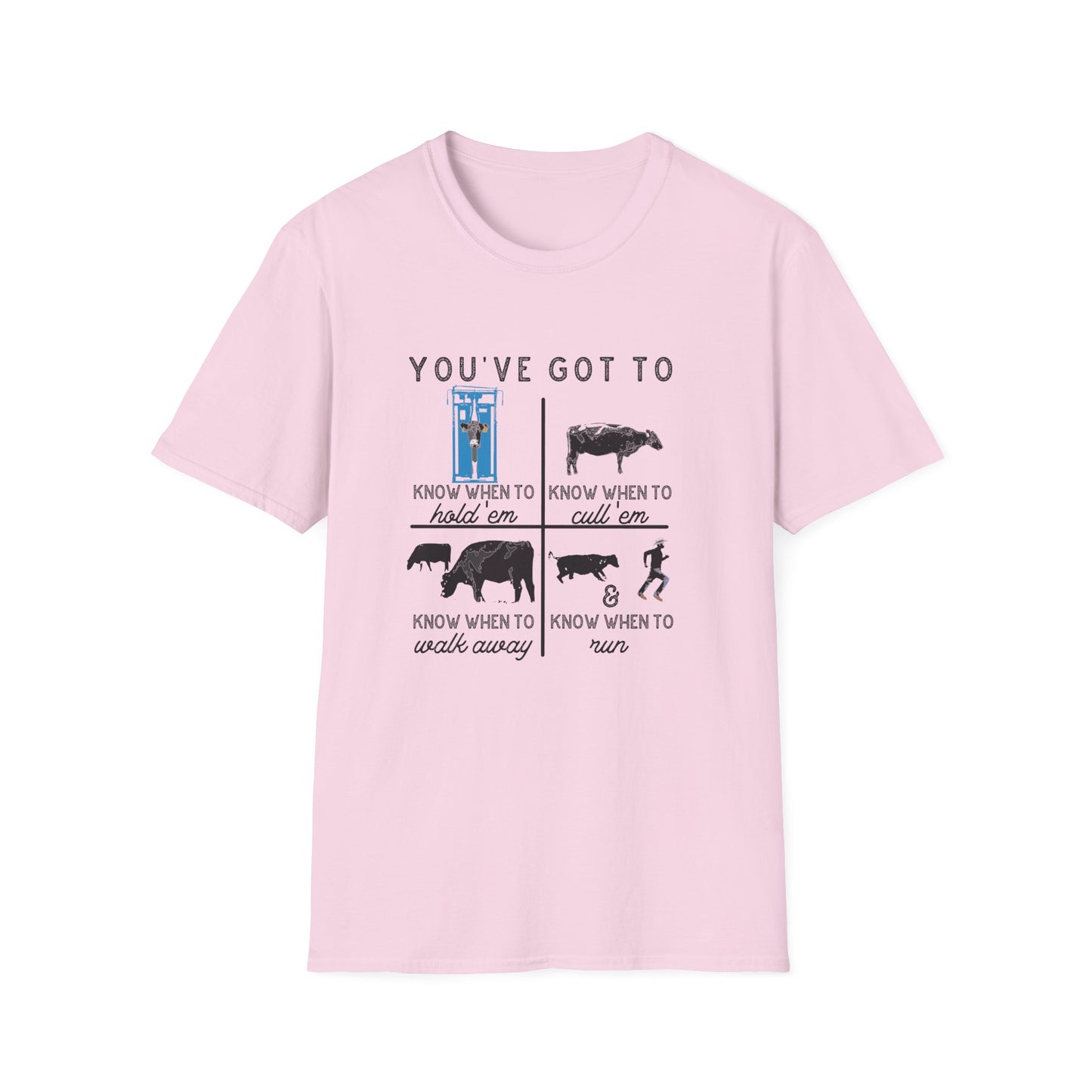 Cow Theme Unisex Softstyle T-Shirt - "You've Got To Know When To..."