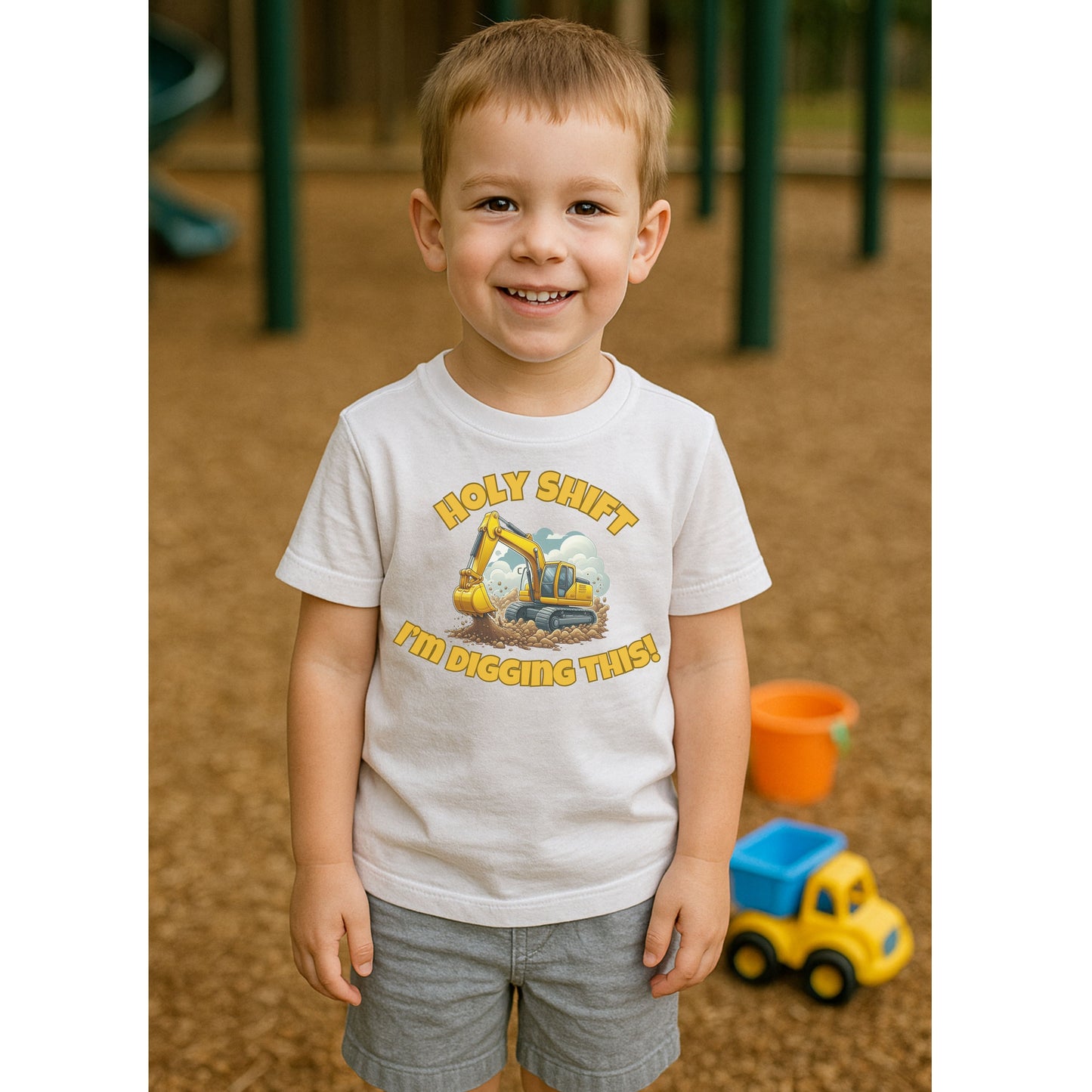 Funny Toddler Tee - Excavator T-Shirt "Holy Shift I'm Digging This! | Kids Construction Shirt, Toddler Gift, Kid Birthday Tee, Fun Play wear, Cute [...]