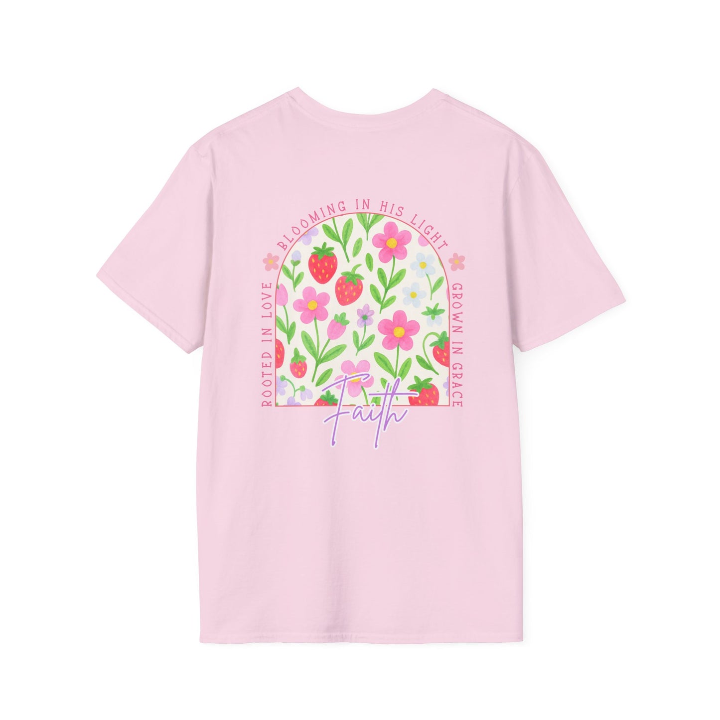 Rooted in Love, Blooming in his light, Grown in his grace Floral Unisex T-Shirt – Comfort, Style, and Positive Vibes