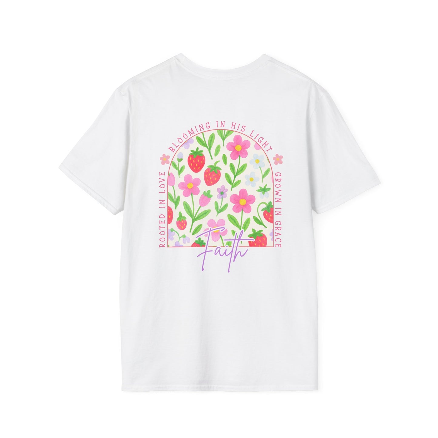 Rooted in Love, Blooming in his light, Grown in his grace Floral Unisex T-Shirt – Comfort, Style, and Positive Vibes