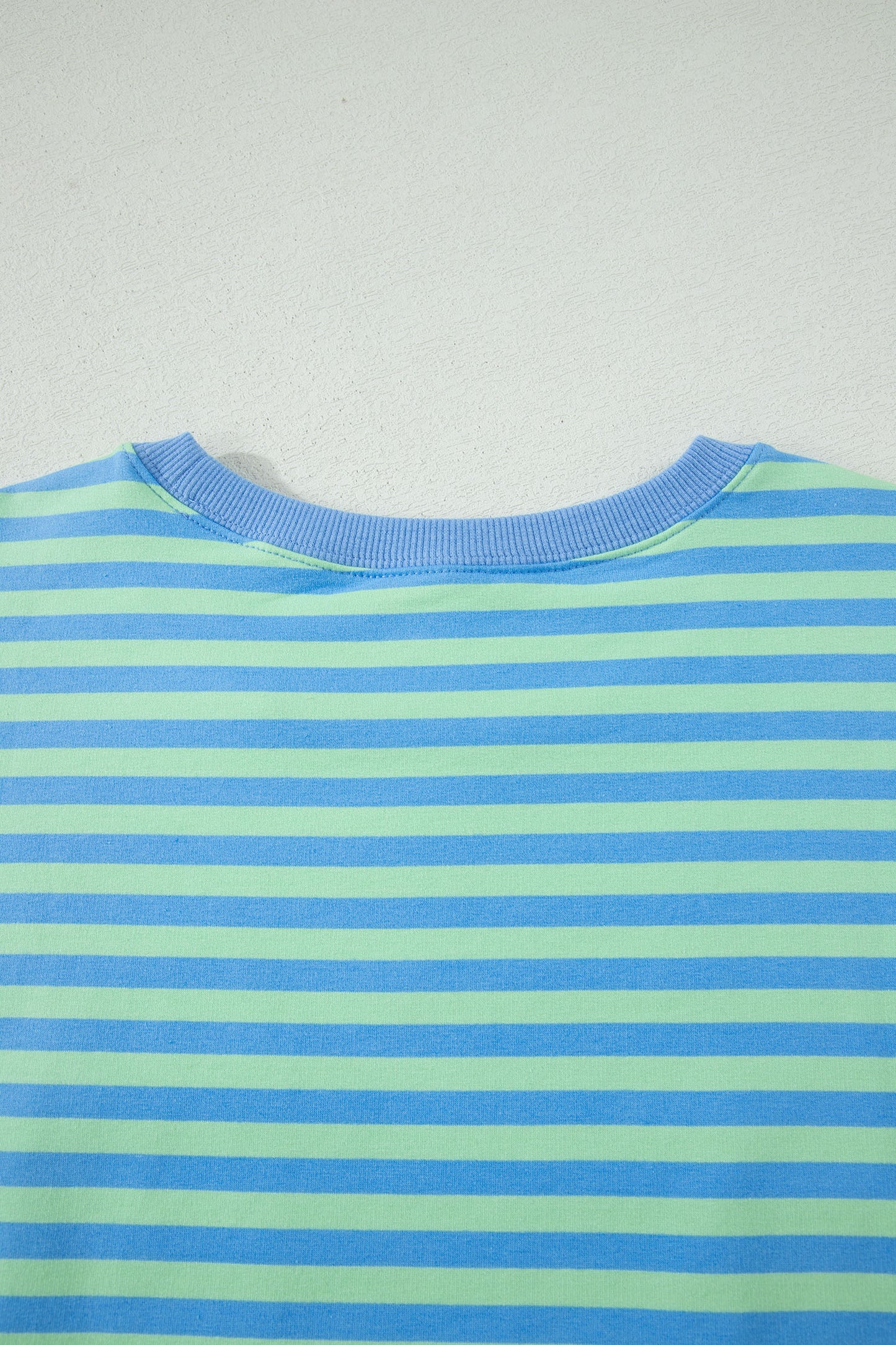 Blue Stripe Striped Ribbed Cotton Two-Piece Short Set with Chest Patch Detail