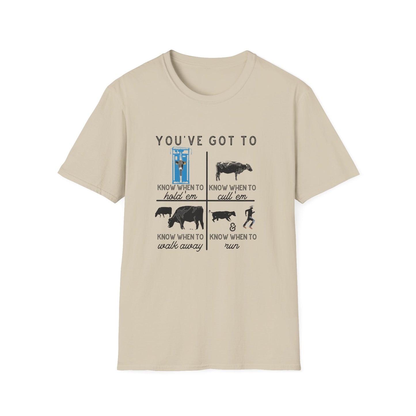 Cow Theme Unisex Softstyle T-Shirt - "You've Got To Know When To..."