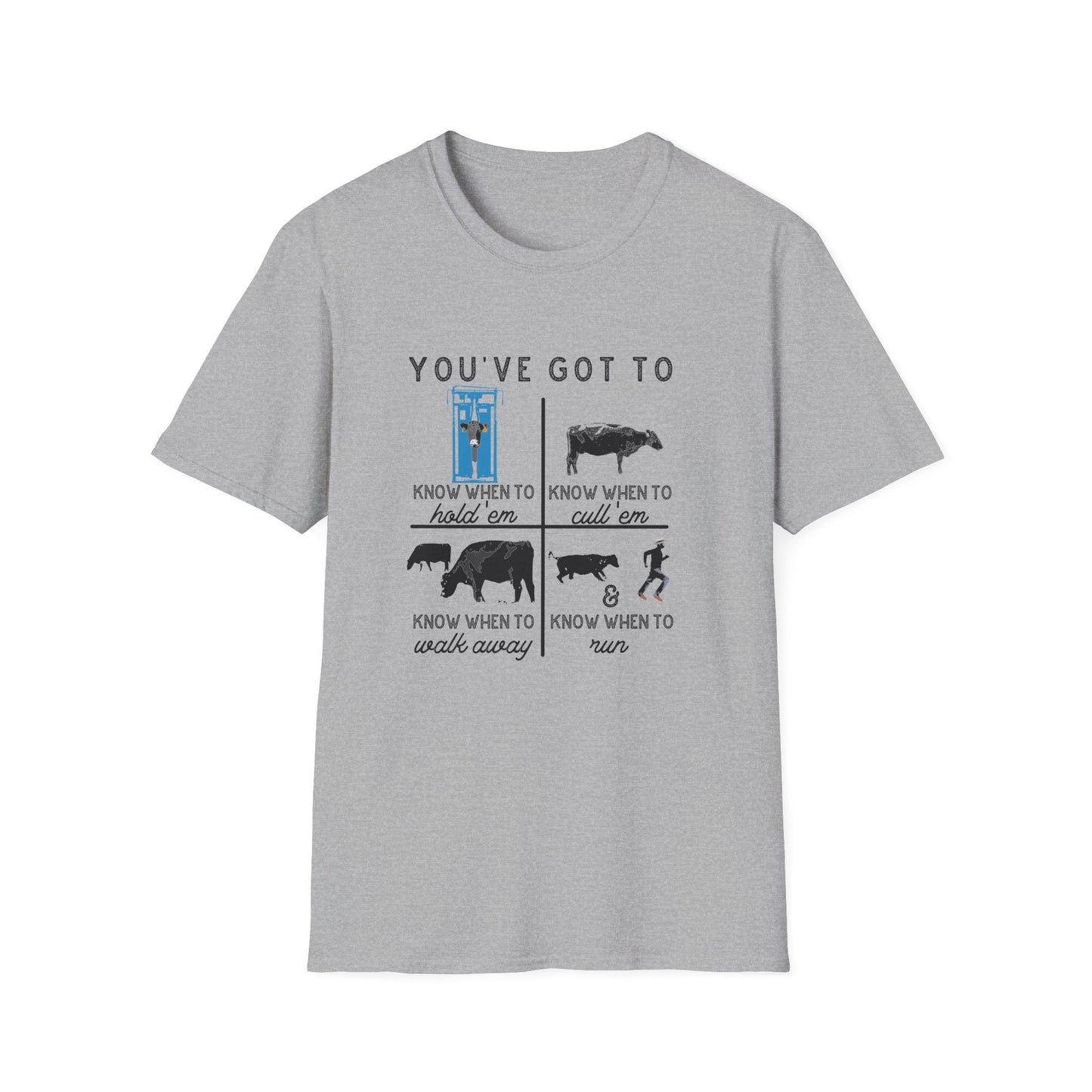 Cow Theme Unisex Softstyle T-Shirt - "You've Got To Know When To..."
