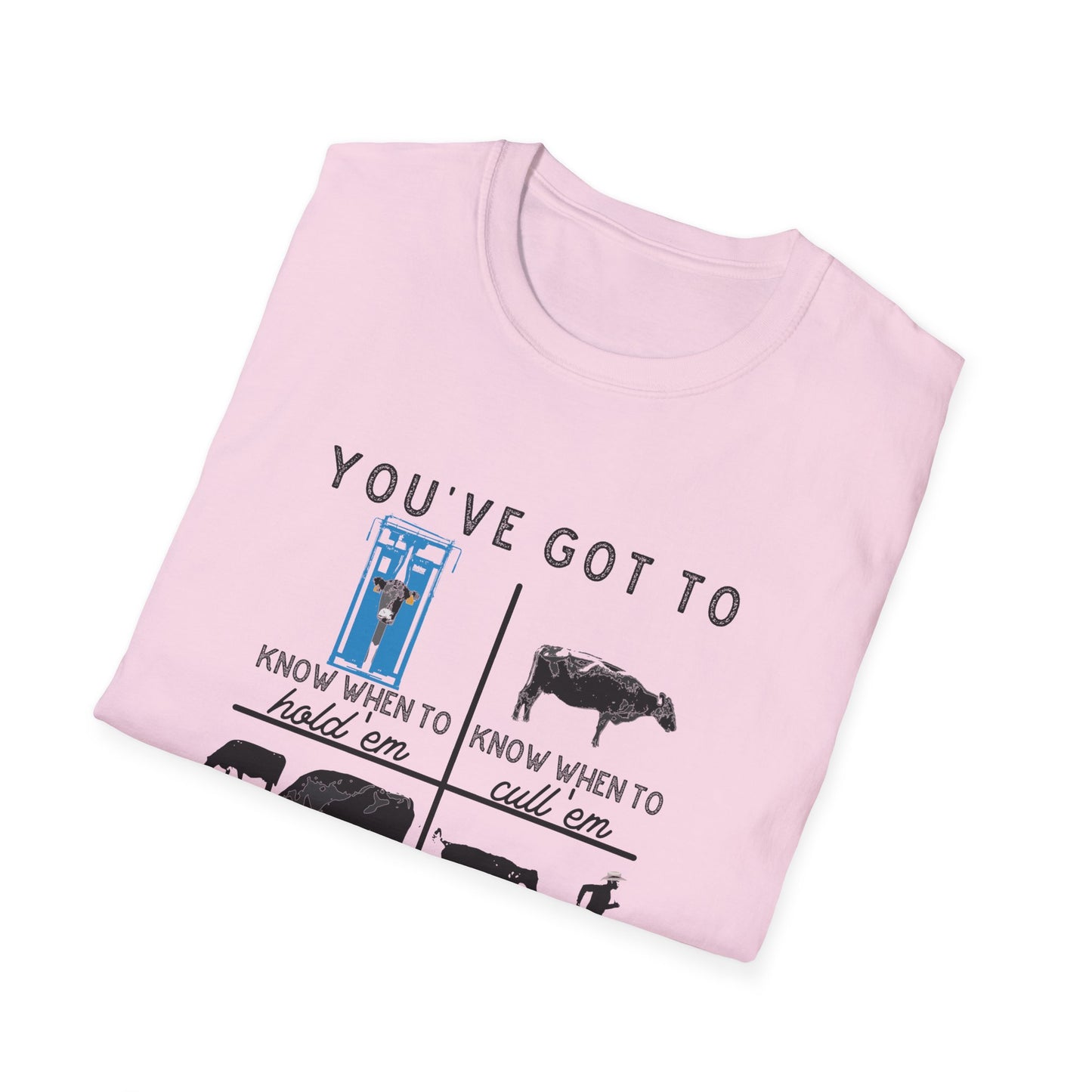Cow Theme Unisex Softstyle T-Shirt - "You've Got To Know When To..."