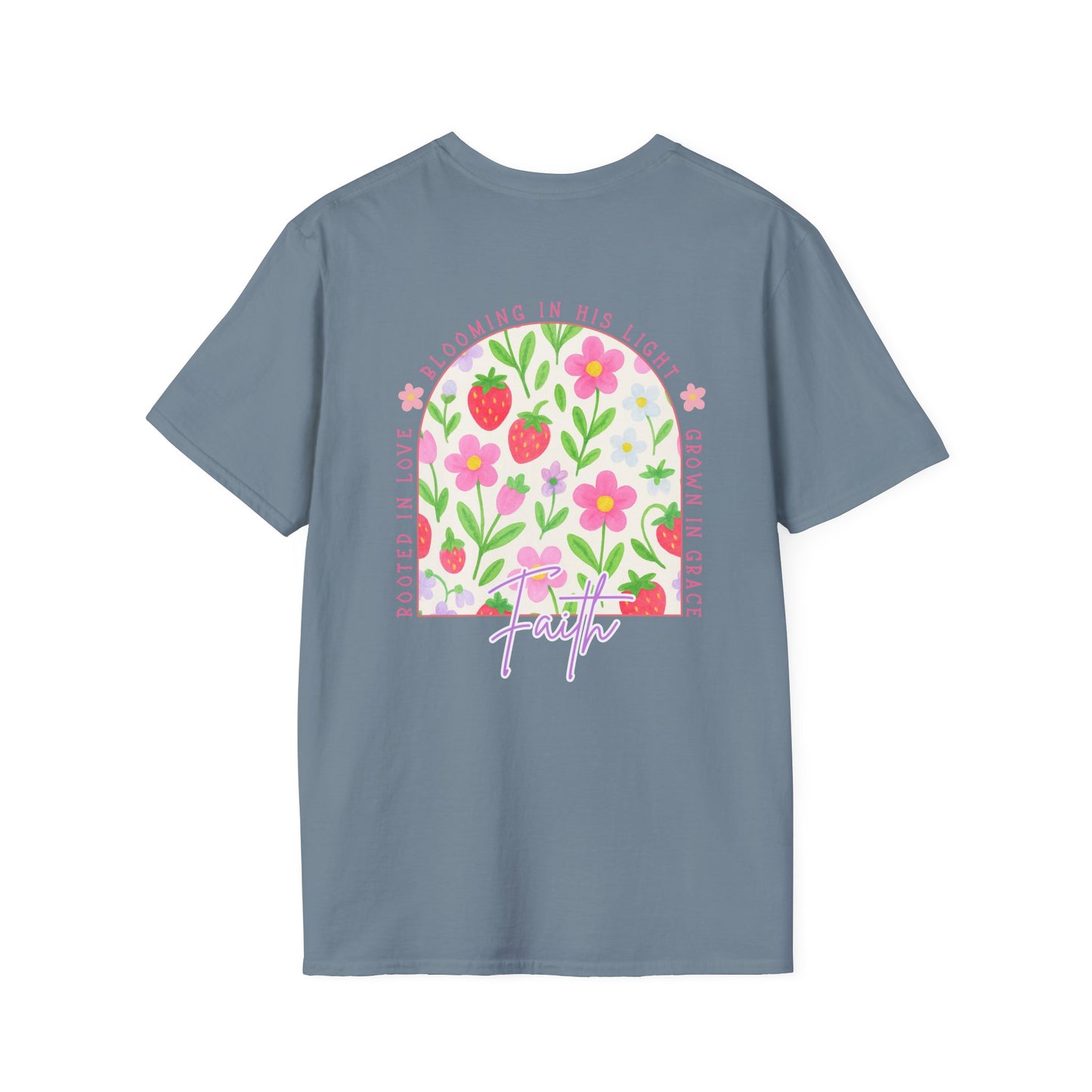 Rooted in Love, Blooming in his light, Grown in his grace Floral Unisex T-Shirt – Comfort, Style, and Positive Vibes