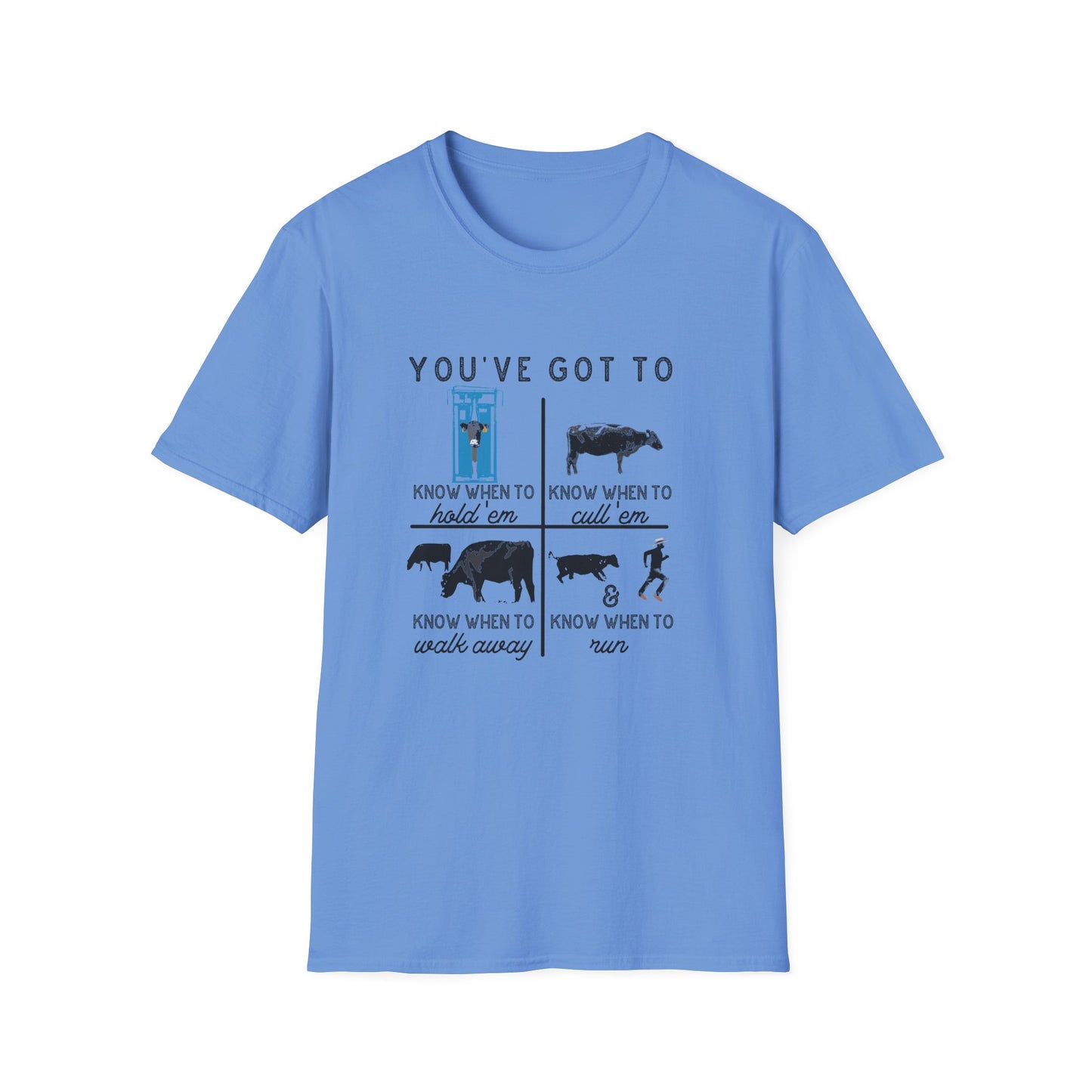 Cow Theme Unisex Softstyle T-Shirt - "You've Got To Know When To..."