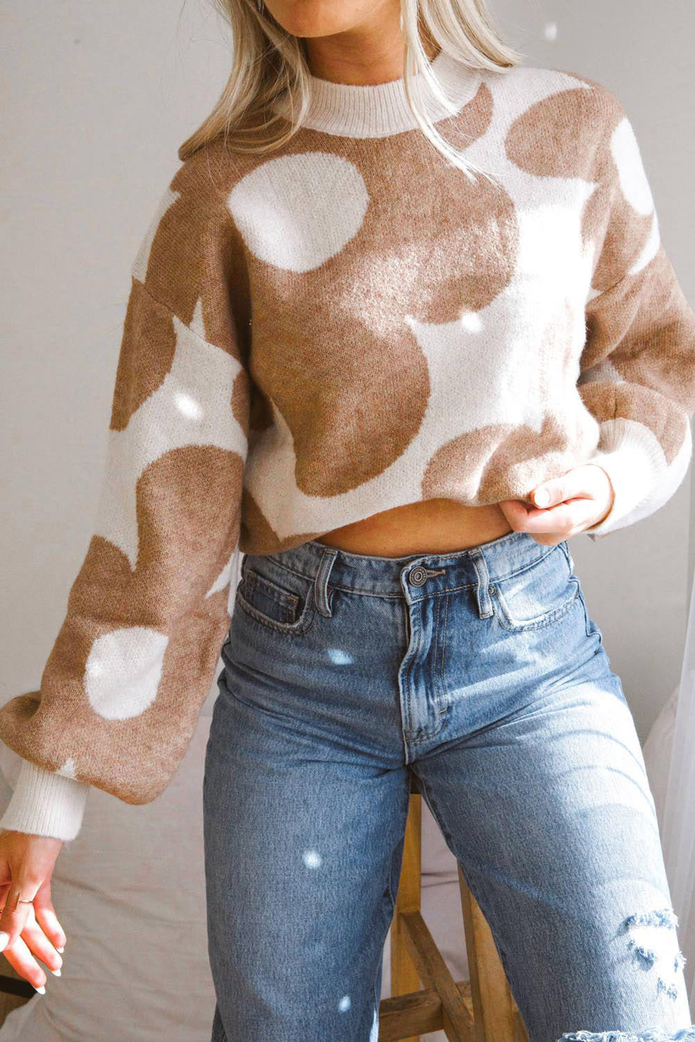 Sweater Big Flower Pattern Sweatshirt Drop Shoulder Sweater