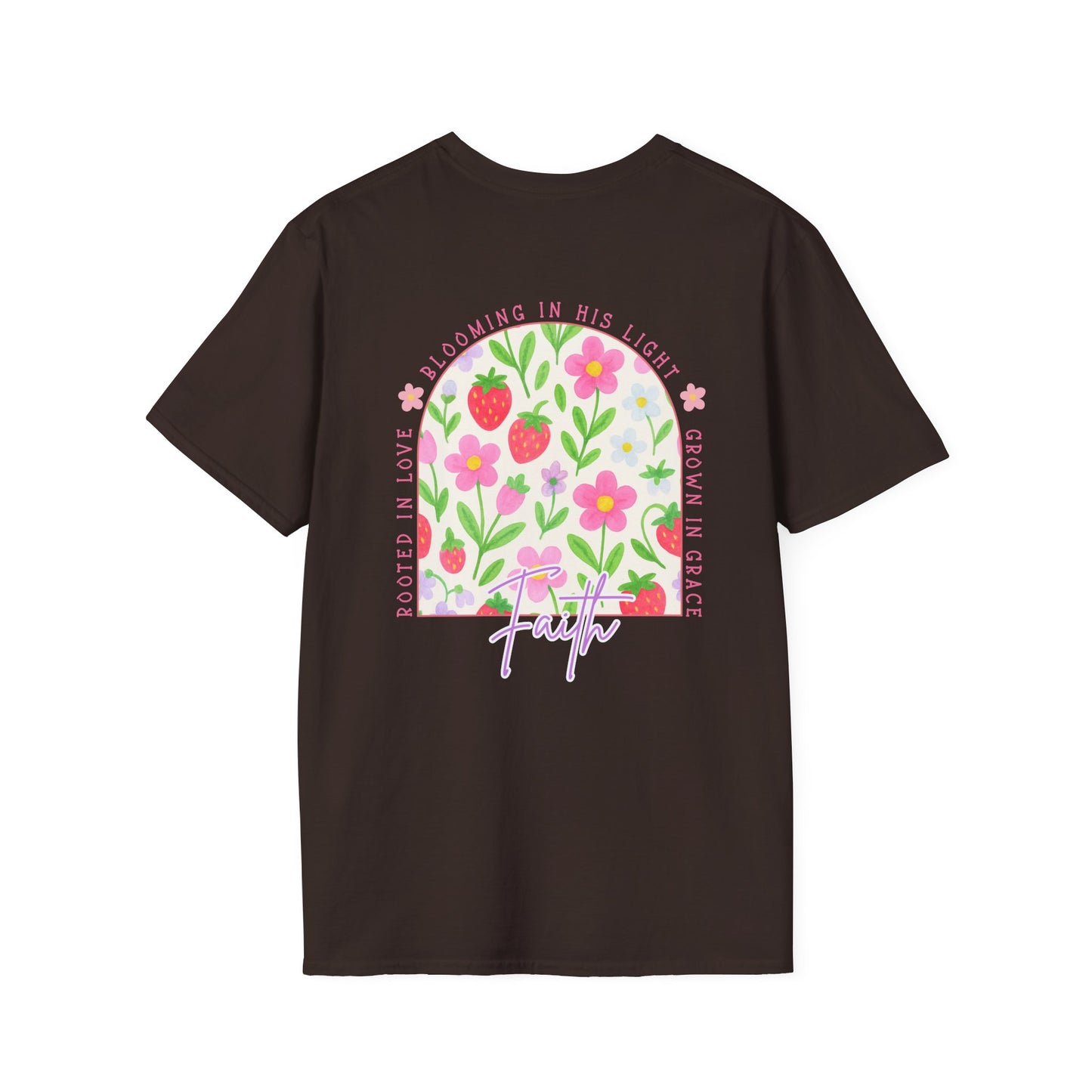 Rooted in Love, Blooming in his light, Grown in his grace Floral Unisex T-Shirt – Comfort, Style, and Positive Vibes