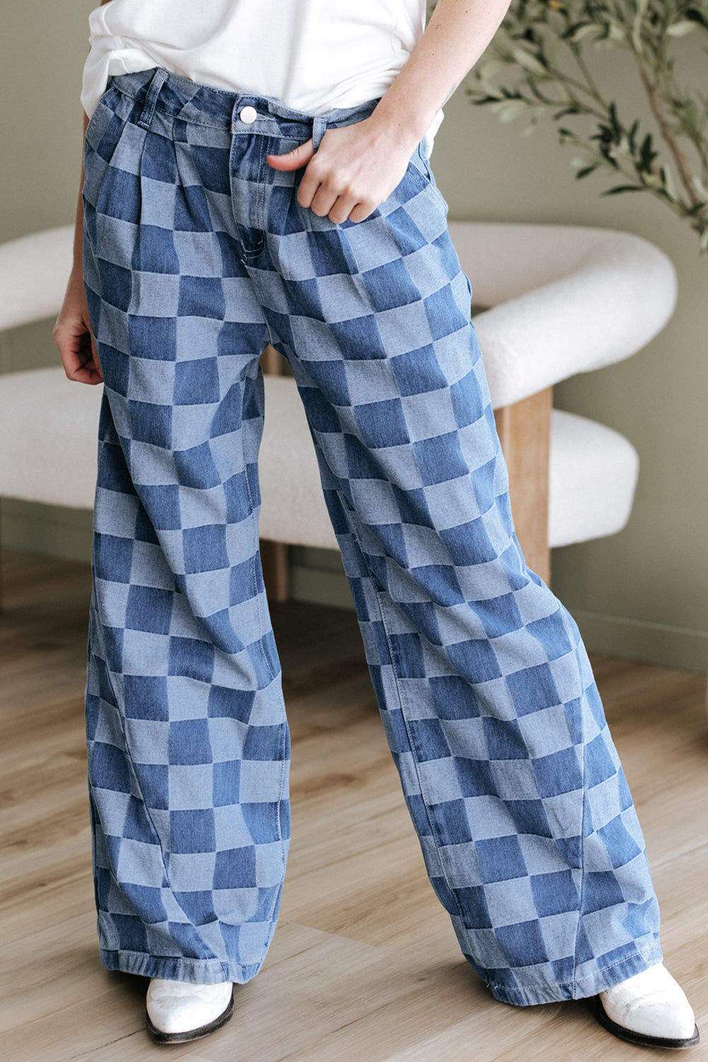Woman Jean Wide-Leg Jean Checkered Themed Classic jeans Stylish Comfortable Jean All size Fashion Jeansable Jeans