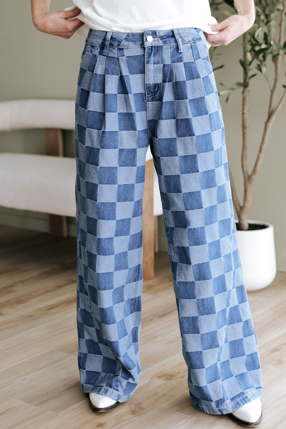 Woman Jean Wide-Leg Jean Checkered Themed Classic jeans Stylish Comfortable Jean All size Fashion Jeansable Jeans