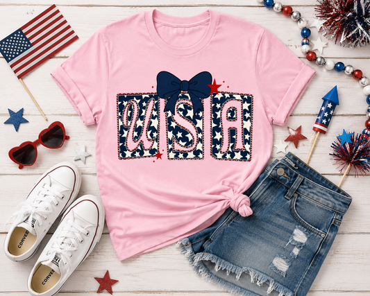 USA Bow Graphic Tee | Cute Patriotic Fourth of July Shirt for Women 🇺🇸✨