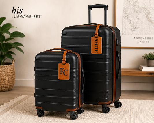 Personalized Laser Engraved PU Leather Luggage Tags | Custom Travel Tags for Him & Her