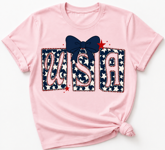 USA Bow Graphic Tee | Cute Patriotic Fourth of July Shirt for Women 🇺🇸✨