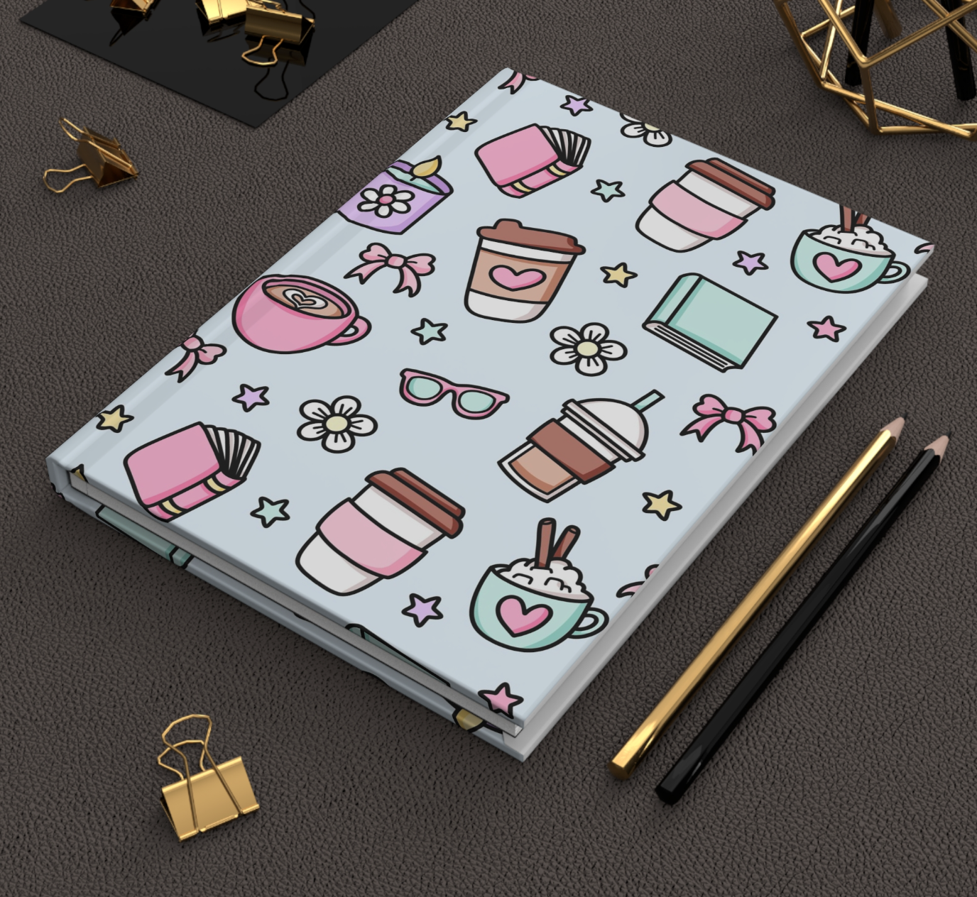 Cute Coffee Hardcover Journal Matte Blue