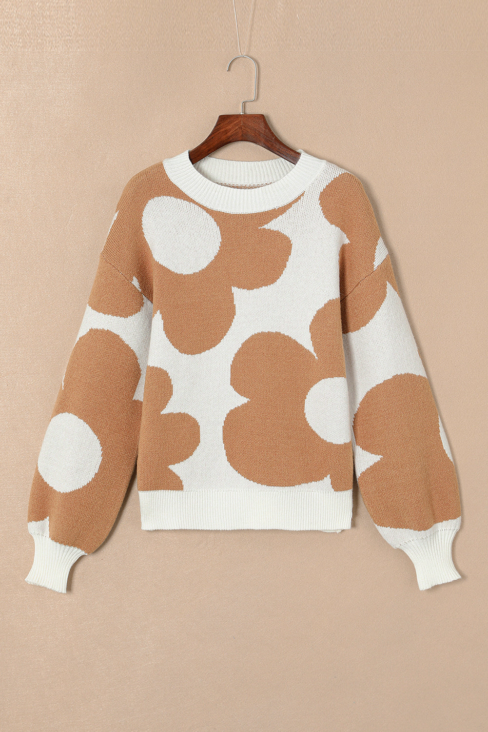 Sweater Big Flower Pattern Sweatshirt Drop Shoulder Sweater