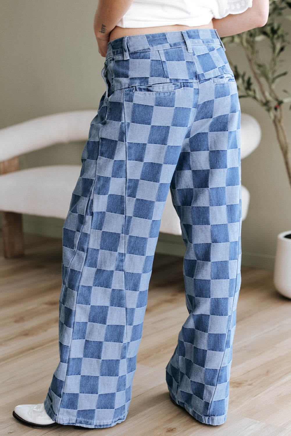 Woman Jean Wide-Leg Jean Checkered Themed Classic jeans Stylish Comfortable Jean All size Fashion Jeansable Jeans
