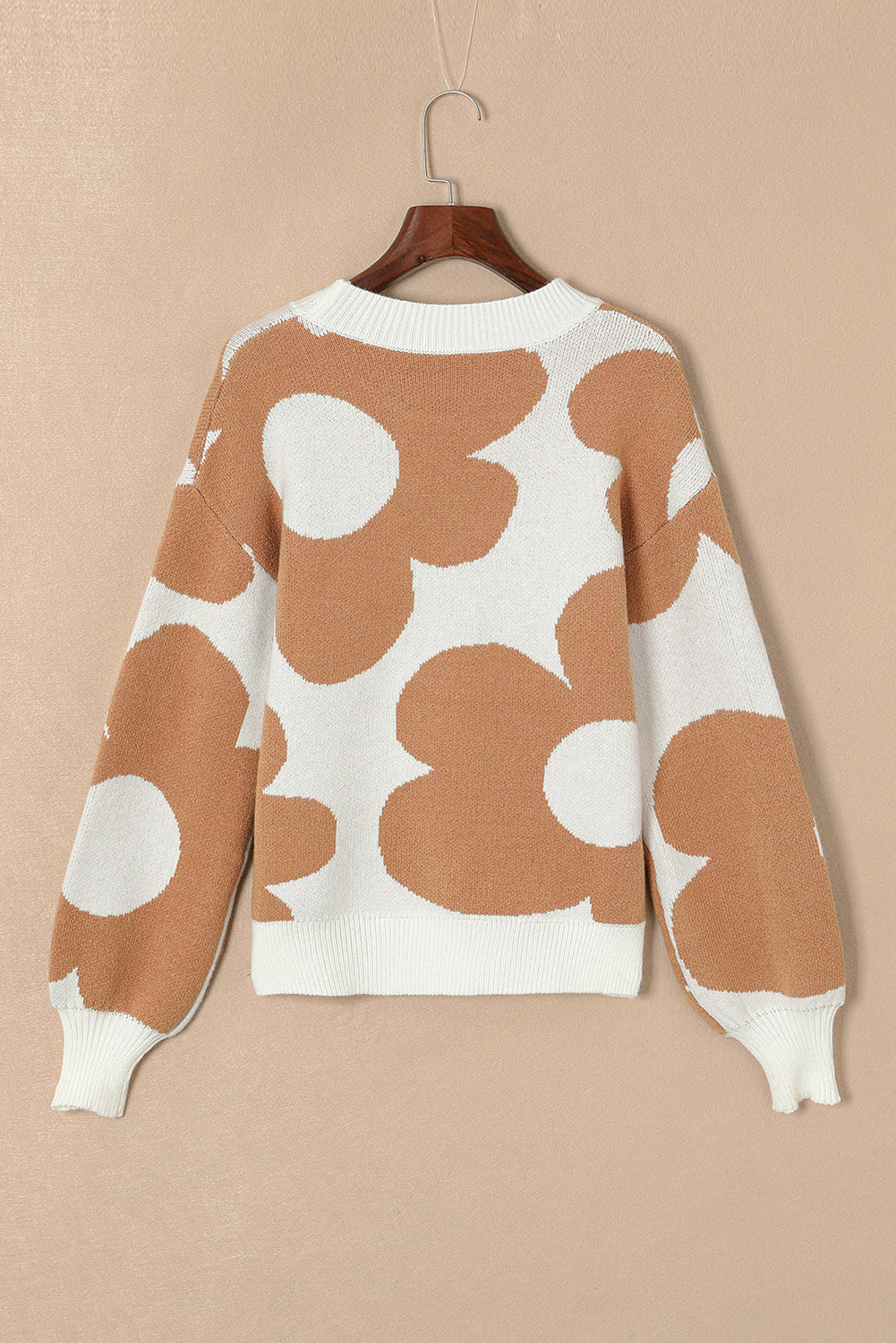 Sweater Big Flower Pattern Sweatshirt Drop Shoulder Sweater