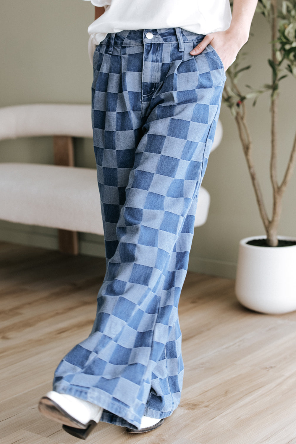 Woman Jean Wide-Leg Jean Checkered Themed Classic jeans Stylish Comfortable Jean All size Fashion Jeansable Jeans