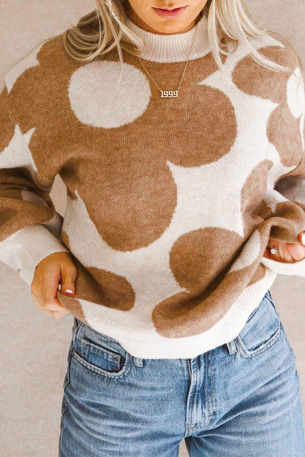 Sweater Big Flower Pattern Sweatshirt Drop Shoulder Sweater