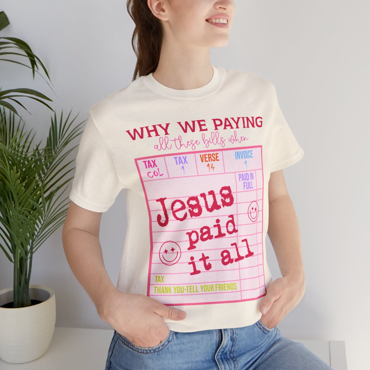 Christian Faith-Inspired Short Sleeve Tee, Jesus Paid It All Tee, Christian Gift, Casual T-Shirt, Religious Apparel, Affirmation Wear