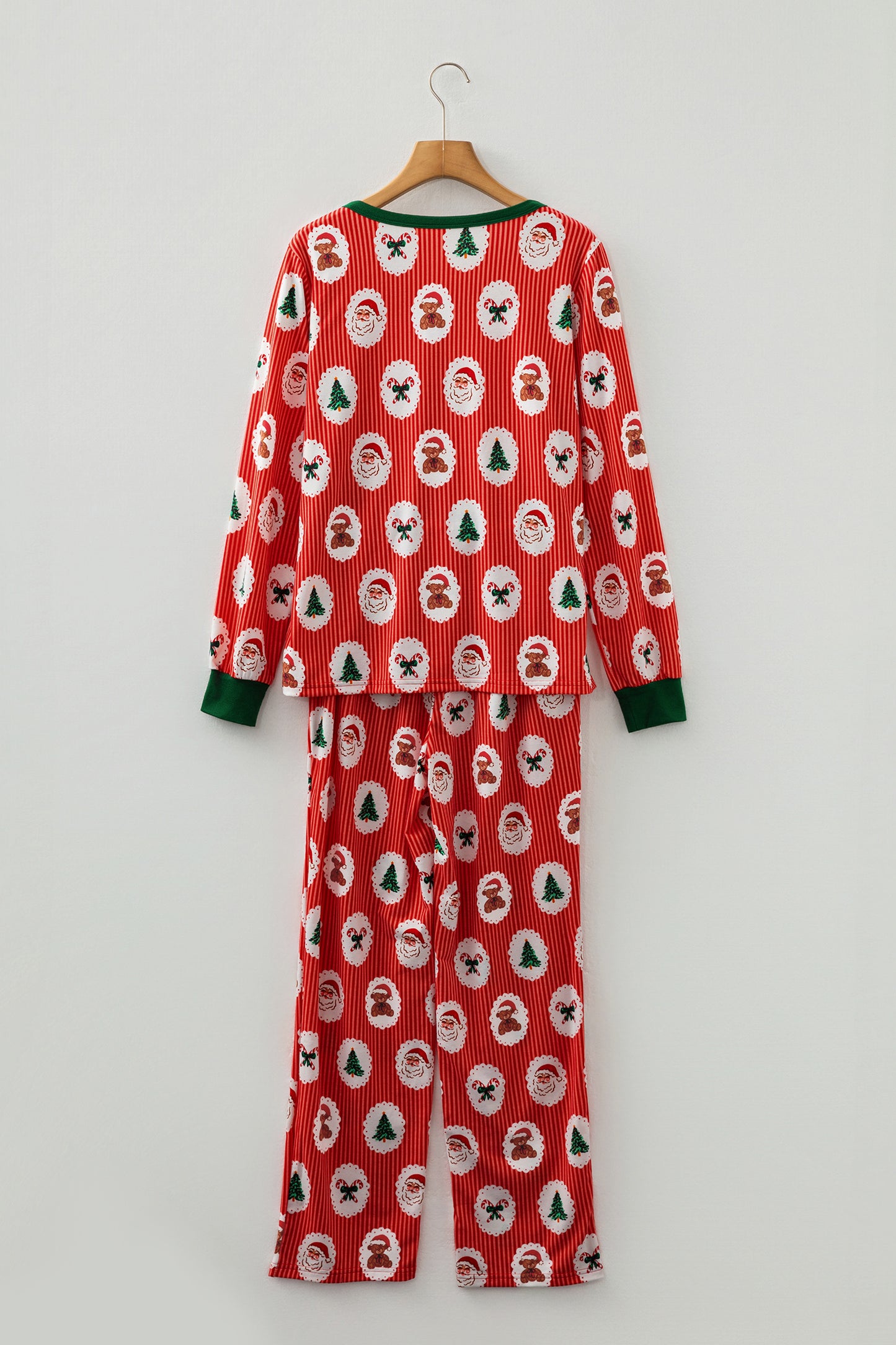 Red Stripe Christmas Fashion Print Henley V Neck Pullover and Jogger Pants 2 Piece Lounge Set